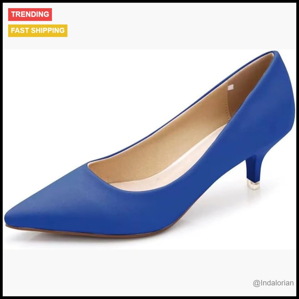 Leather Pointed Toe Low Heel Dress Pumps with Rubber Sole
